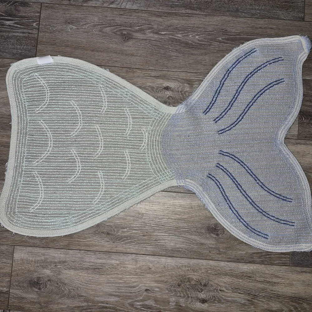 Tiny Dreamers Kids Mermaid Tail Bath Mat 30x21 Blue/Green/Pink Cotton Non-Slip